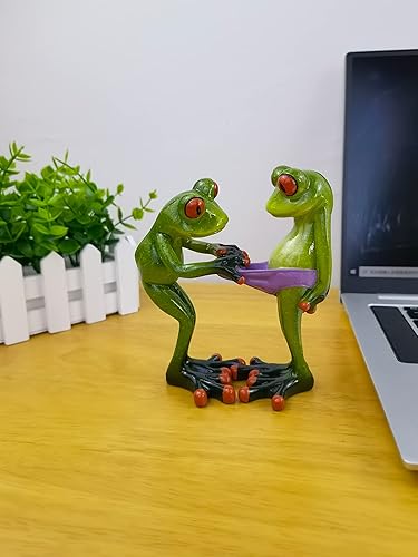 Miniatura 28 de VVGIFTS Figuras de rana decorativa divertida y bonita para manualidades, estatua de rana de resina para el hogar, oficina, escritorio, mesa, baño