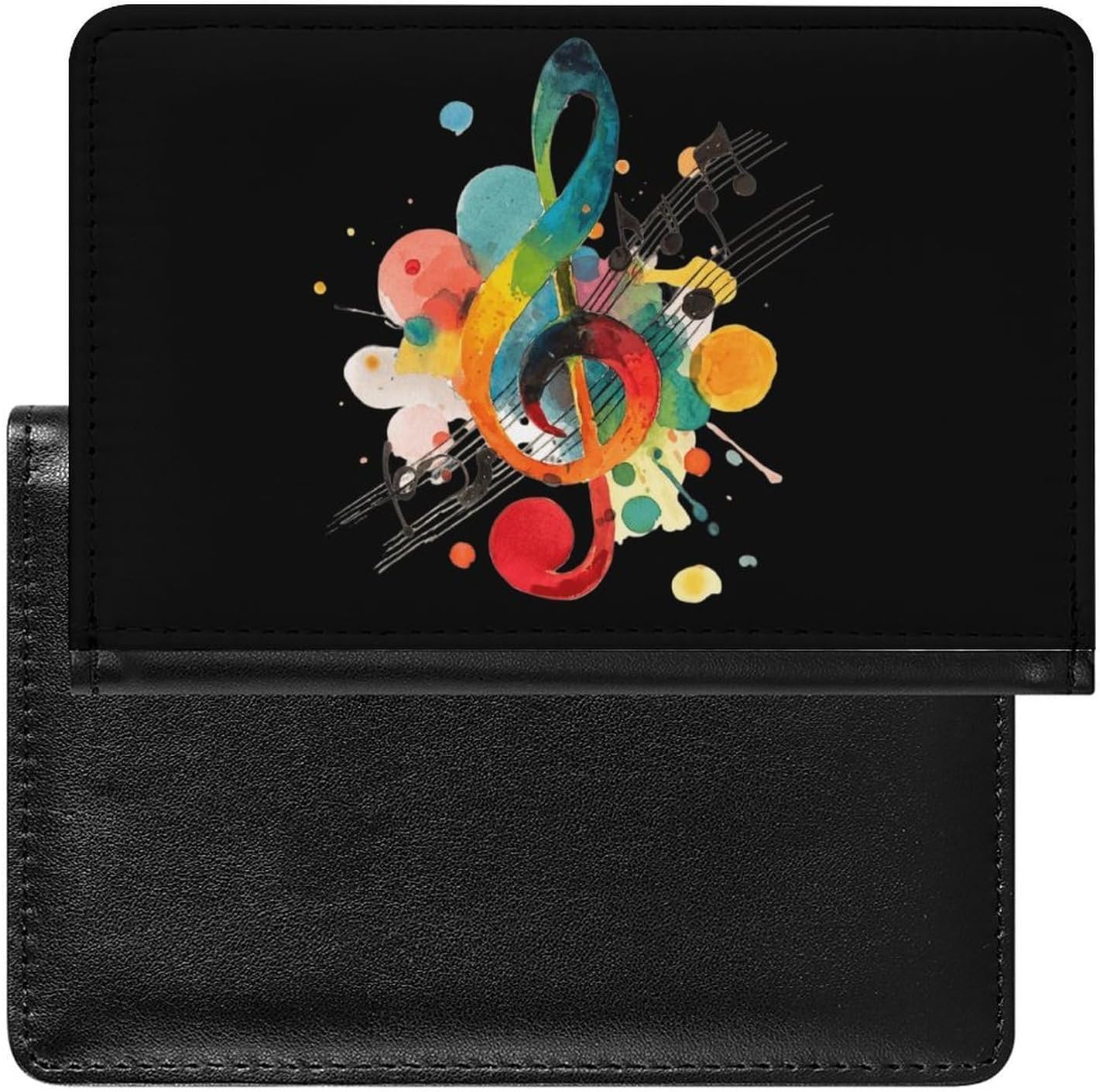 Colorful Rainbow Music Note Passport Holder Leather Travel Wallet