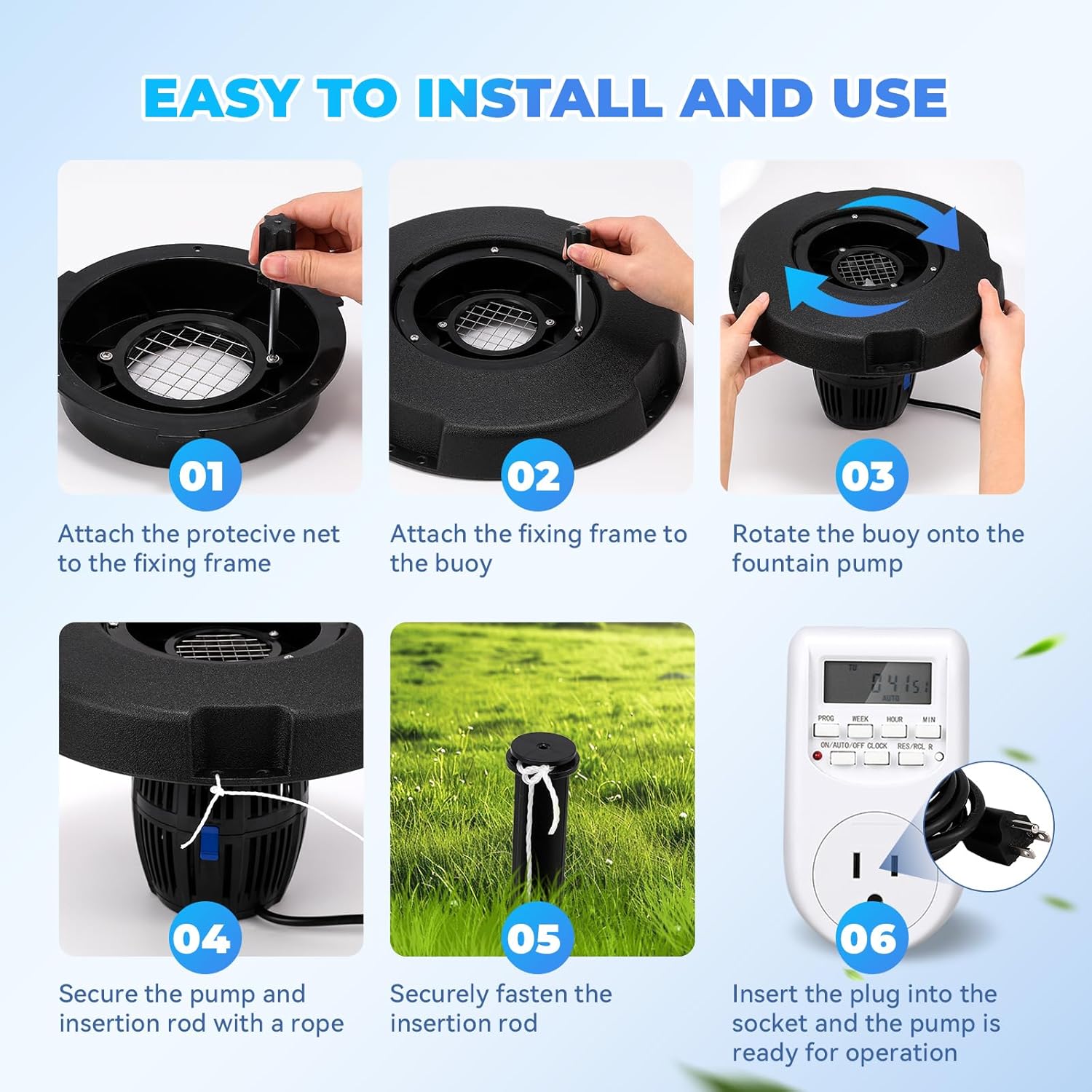 Step-by-step assembly guide for the Poafamx Pond Fountain Aerator