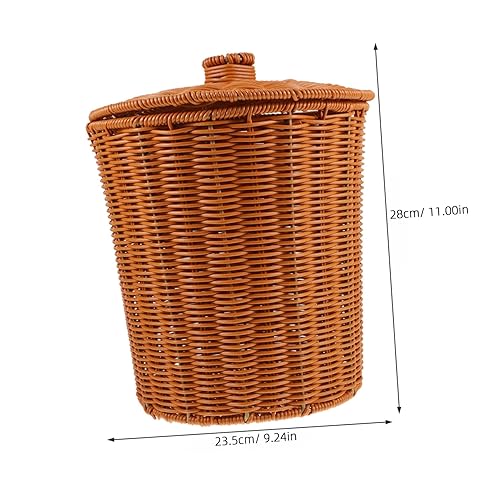 Miniatura 2 de Tofficu Cestas de almacenamiento tejidas de plástico con tapa, cesta de lavandería, cesta de basura de papel, contenedor de basura para el hogar,