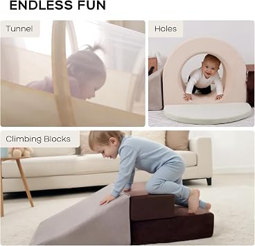 BanaSuper Kids Soft Play Set with Crawling Tunnel, Baby Foam Climbing Blocks & Pop Up Play Tunnel, Toddler Indoor Soft Playground for Sensory Motor Skills, EN71 Certified Montessori Activity Toys
