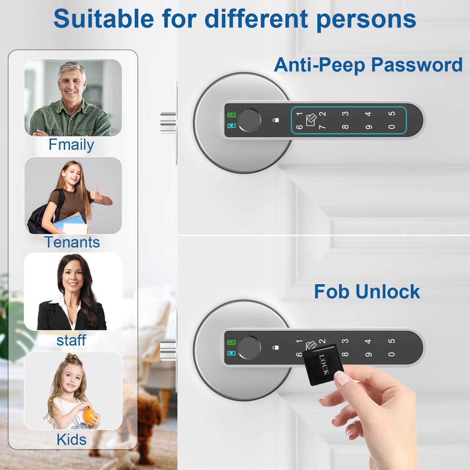 Fingerabdruck-Türschloss, Fingerabdruck-Türknäufe Daumenabdruck Türknauf mit App-Steuerung/Fingerabdruck/IC-Karten/Codes/Schlüssel, Smart Lock für Schlafzimmer Home Apartment Grau