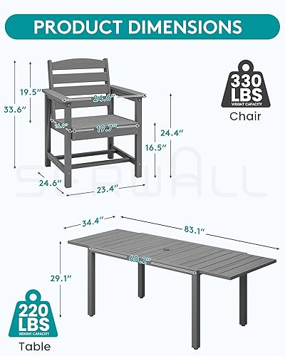 Miniatura 6 de SERWALL Juego de comedor para exteriores de 9 piezas, mesa de comedor expandible de 60 a 83 pulgadas y 8 sillas de polietileno de alta densidad