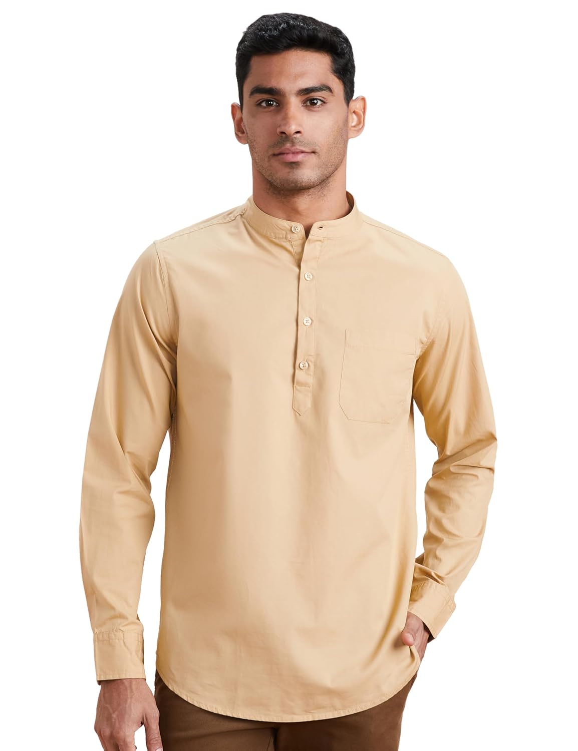 Amazon Brand – Symbol Men’s Cotton Shirt | Kurta Placket Style | Casual | Plain | Full Sleeve | Summer – Regular Fit (Available in Plus Sizes)