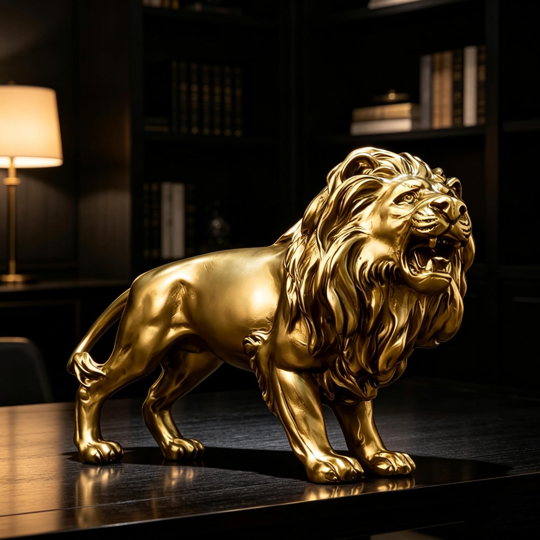 10 Inch Lion Statue Figurine Sculpture Resin Collectible Gifts for Lion Lover Office Home Decor Desk Accessories Decoration Garden Figurines Outdoor Decor Gold