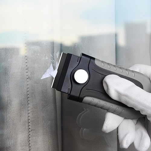 Miniatura 2 de Gomake Rascador de hoja de afeitar con tapa de seguridad, raspador de placa de cocina de vidrio con 10 cuchillas de acero al carbono negro para