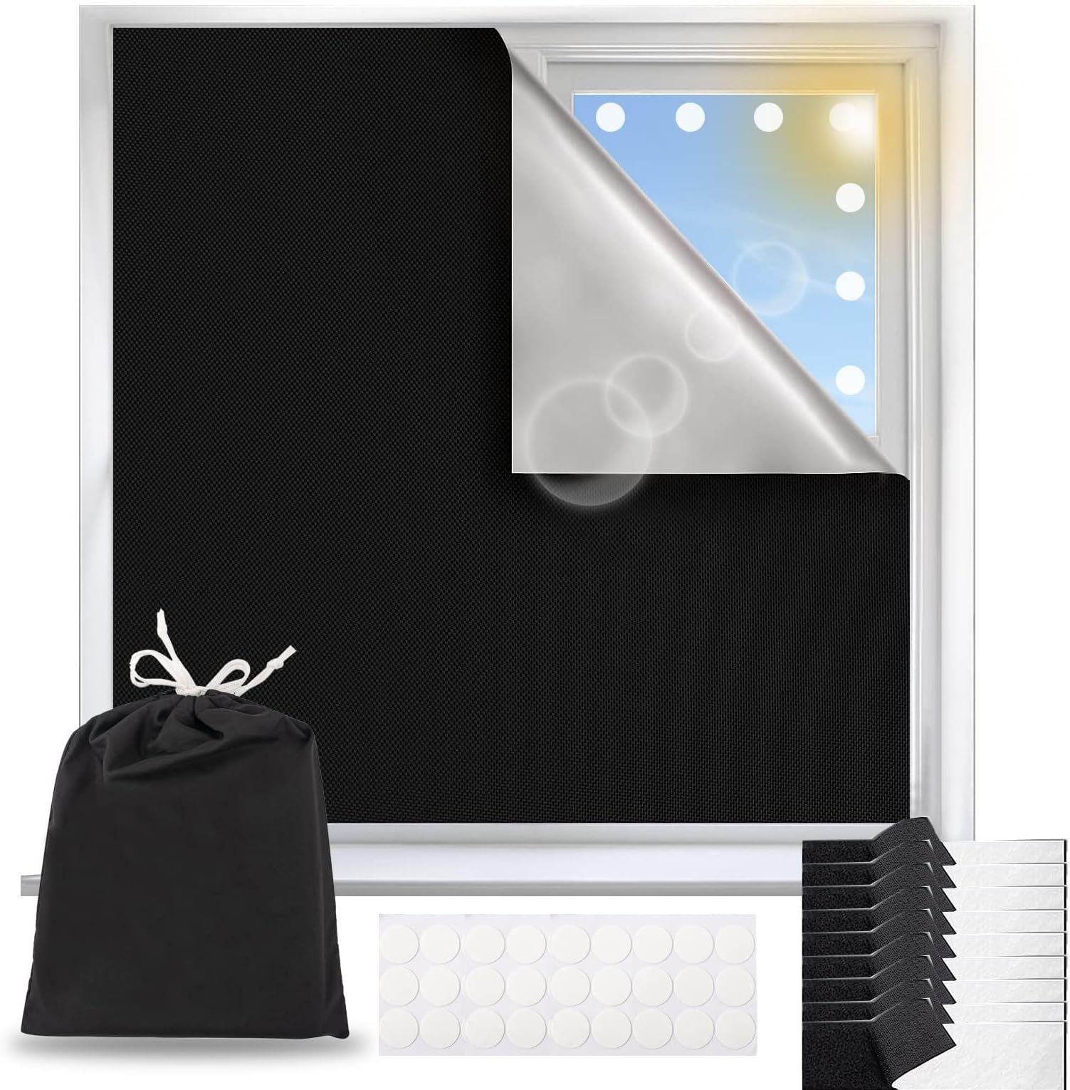OBABOBlackout Blind, Portable Blackout Blinds Stick On Window No Drill, Blackout Material Blinds Blackout Curtains for Bedroom Nursery Loft Travel RV Car,Blackout Window Cover (300x150cm)