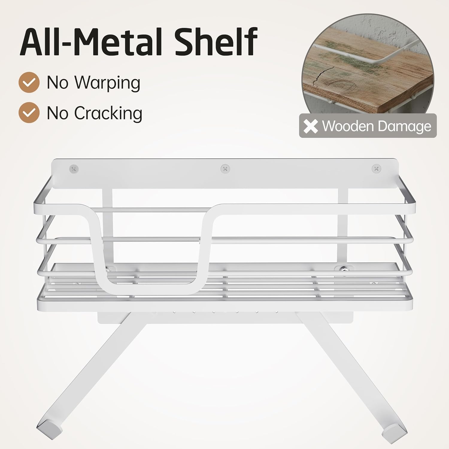 KES 90lb Heavy-Load Ironing Board Hanger Wall Mount, One-Piece Metal Frame Ironing Board Holder with T&V Shaped Hooks, Extra Large Storage Basket, No Breaking Sturdy Screws Included, White, HIR502-WH