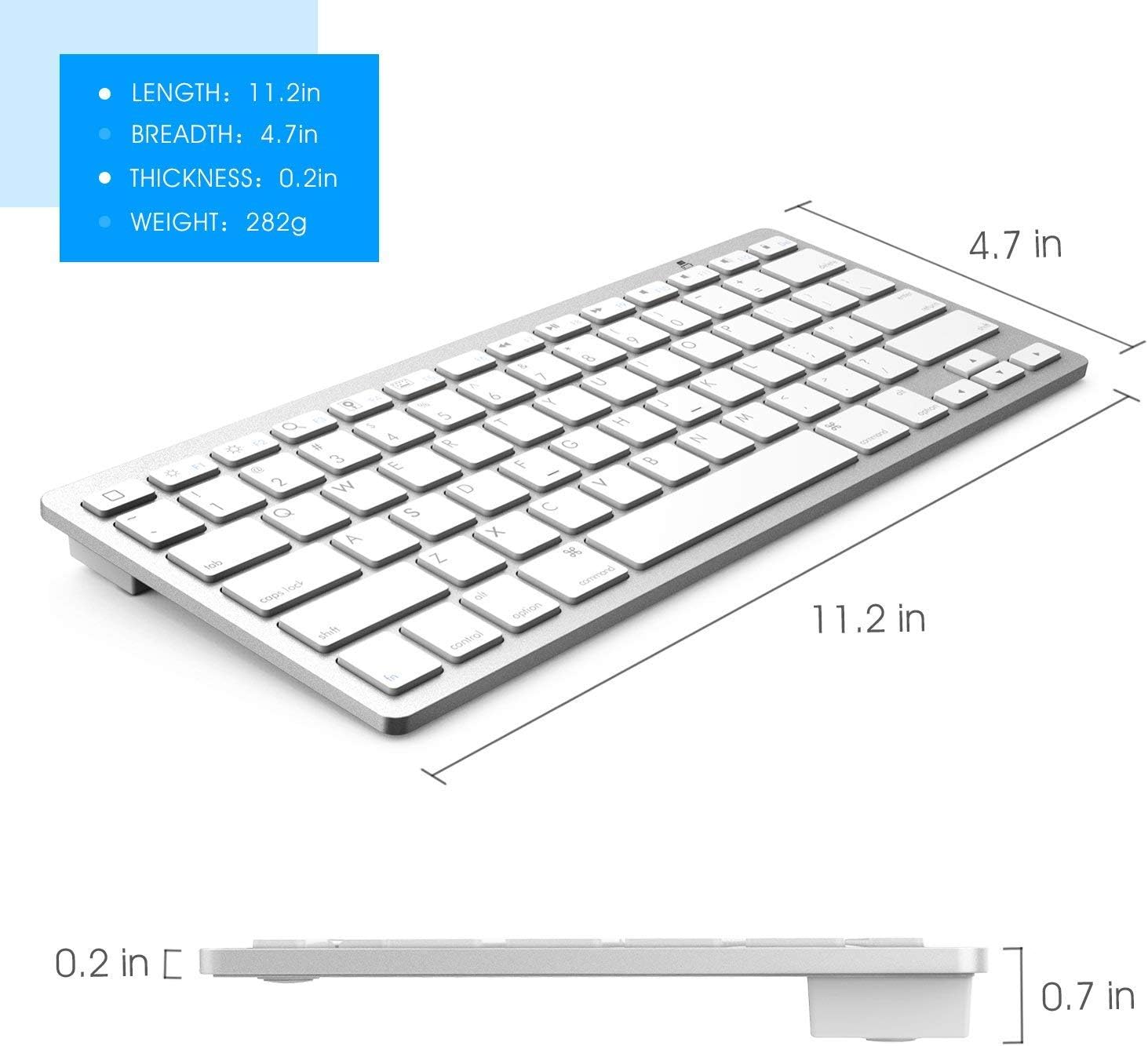 Anker Ultra Compact Profile Wireless Bluetooth Keyboard for iOS, Android, Windows and Mac with Rechargeable Battery and Aluminum-Effect Finish (White)