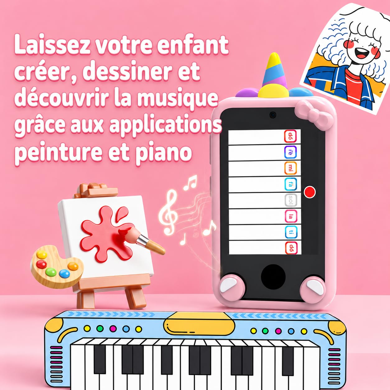 Telefono portatile per bambini – Smartphone giocattolo per bambini – fotocamera per bambini – regalo 3 – 9 anni – 20 giochi educativo-libro audio-musica MP3 in francese-bambino con programma