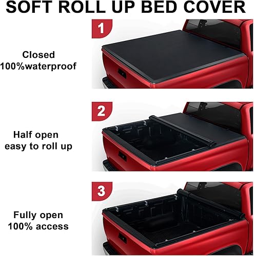 Miniatura 3 de Cubierta enrollable Tonneau de 5.6 pies para Ford Pickup, funda suave para caja de camioneta compatible con Ford F-150 2015-2023 de 5.6 pies (67.1