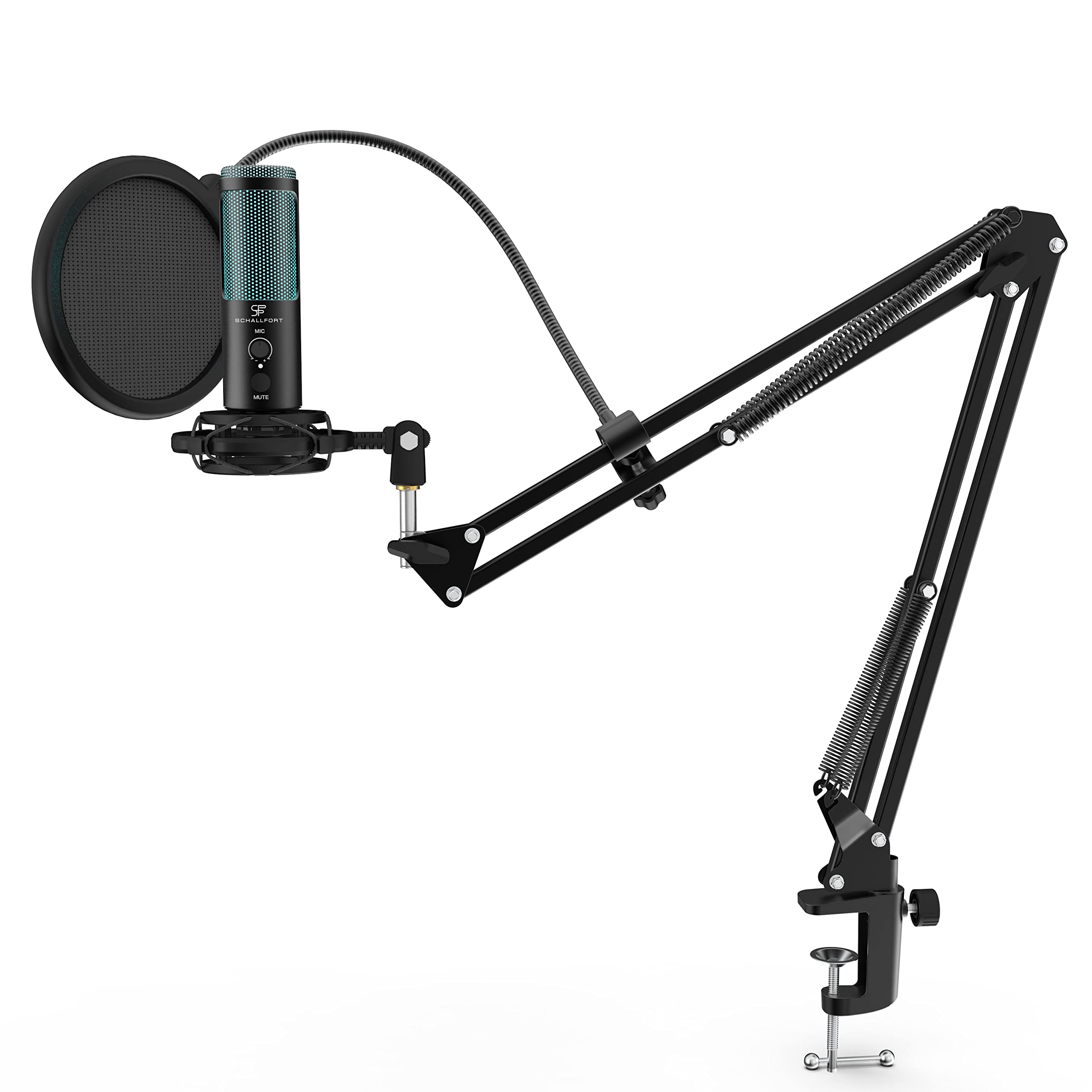 Mikrofon Vibe7-RGB (7-teilig), RGB-Beleuchtung, USB-C Plug & Play, AUX, Touch-Bedienung, Kondensator Mikrofon Set mit Mikrofonarm und Tischstativ, für Streaming, Gaming, Podcasting