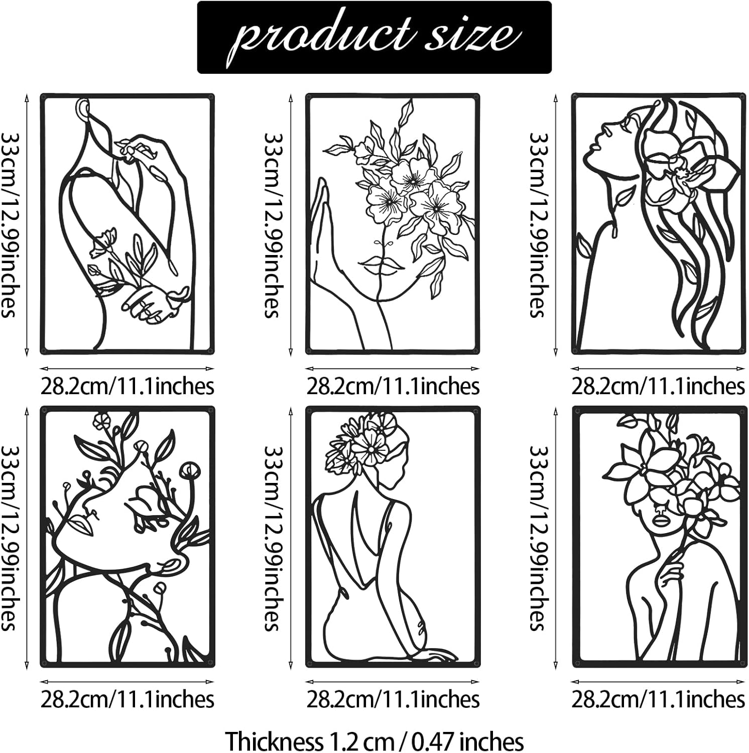 Cindeer 6 Pcs Black Metal Wall Art Bedroom Abstract Wall Art Woman Silhouette Line Decor Minimalist Abstract Woman Line Drawing Modern Living Room Pictures Decor for Bathroom Salon Silhouette