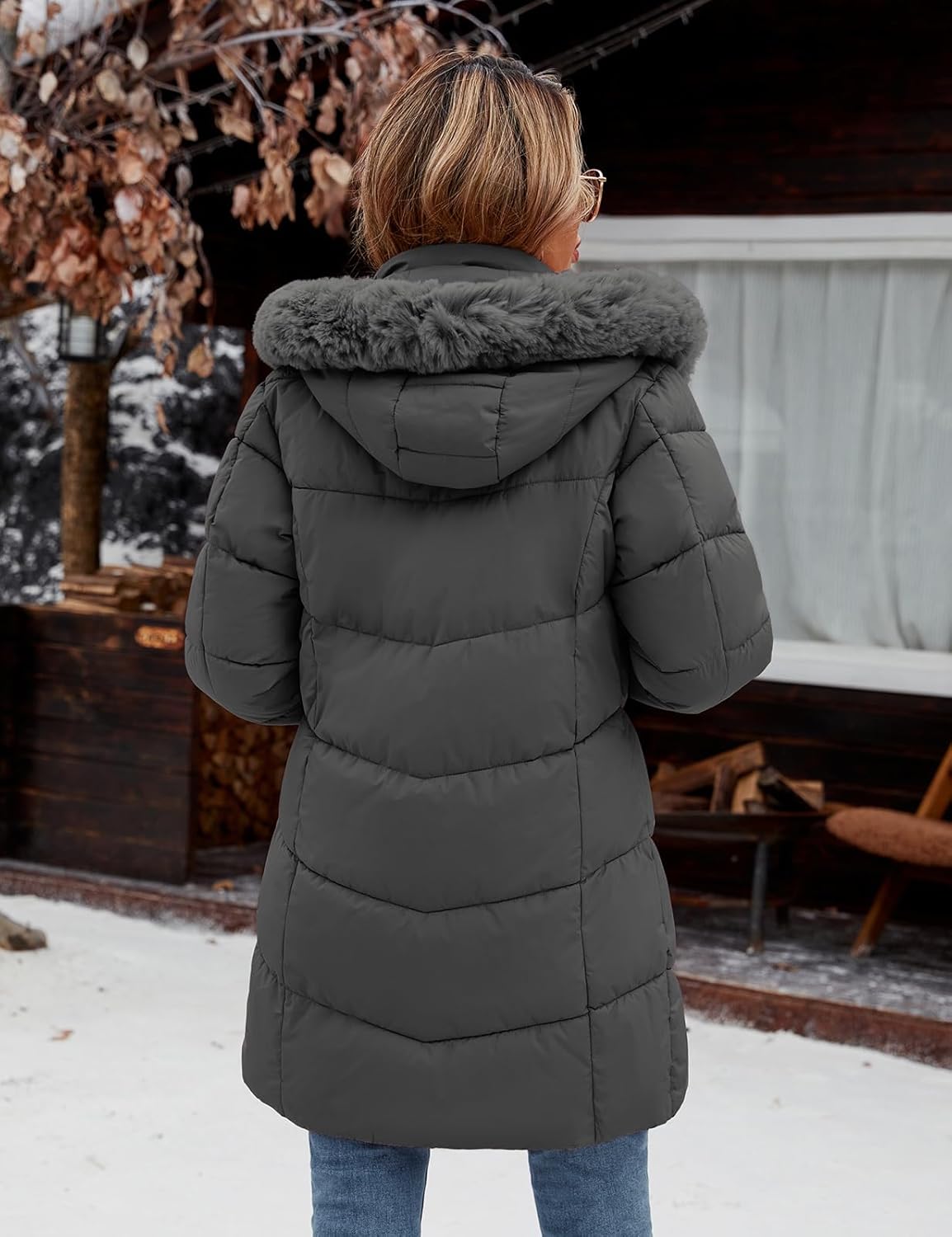 HEEKPEK Womens Winter Coats Water Repellent Thicken Warm Fleece Lined Puffer Jacket Long with Detachable Faux Fur Hood Parka - Image 8