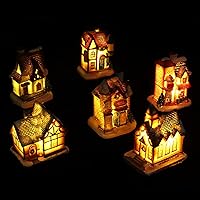 Vista 1 de ABOOFAN Juego de 6 piezas de aldea de Navidad iluminadas con LED, casas de pueblo de Navidad preiluminadas, diminuta resina coleccionable, edificio