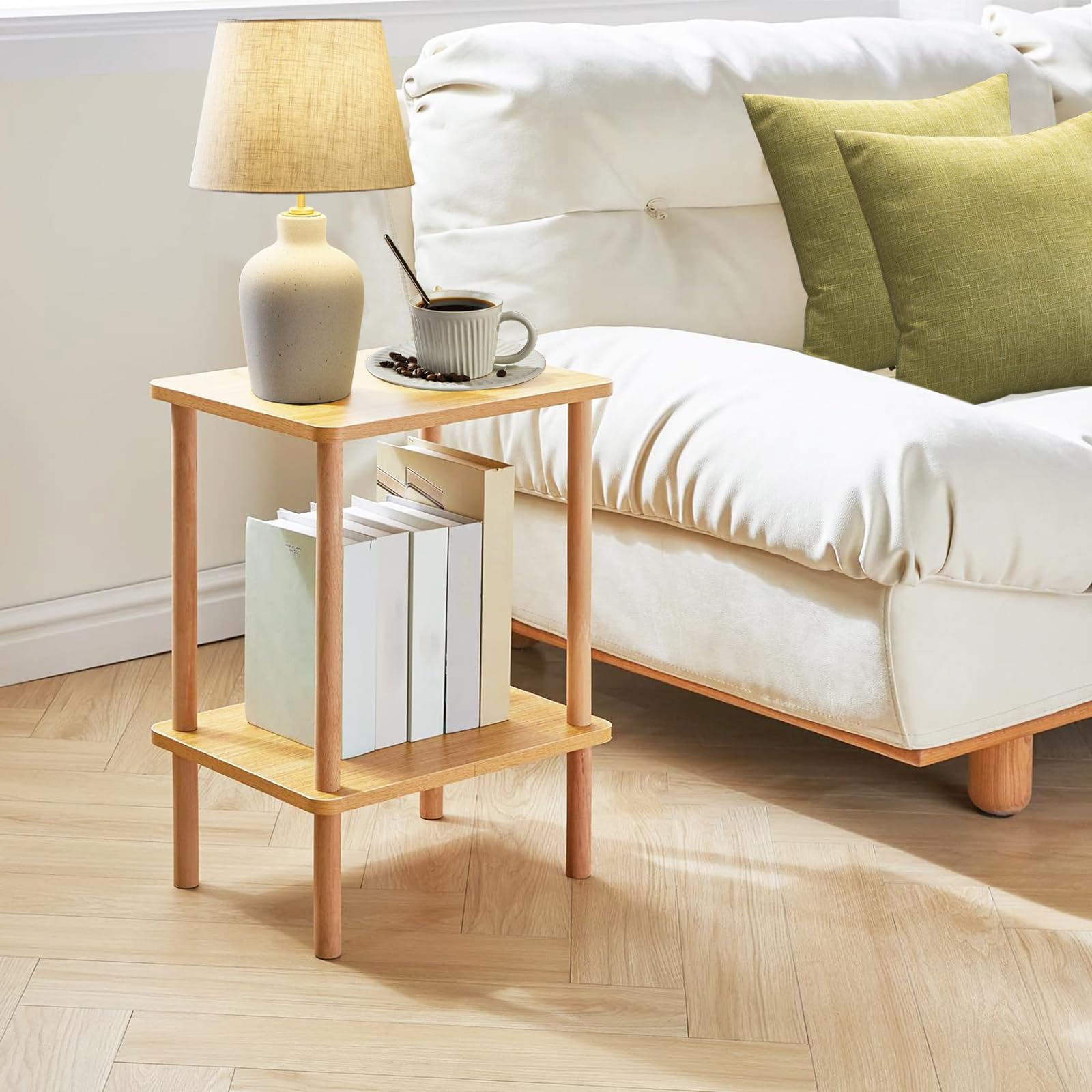 SPNOR Side Table 2 Tier, Narrow End Table with Storage Shelf, Bedside Table Nightstand for Small Spaces, Bedroom, Living Room, Entryway, Farmhouse, dew79