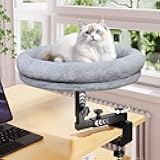 Chloraeon Large Cat Desk Bed, 360°Rotating & Adjustable Shelf, 18