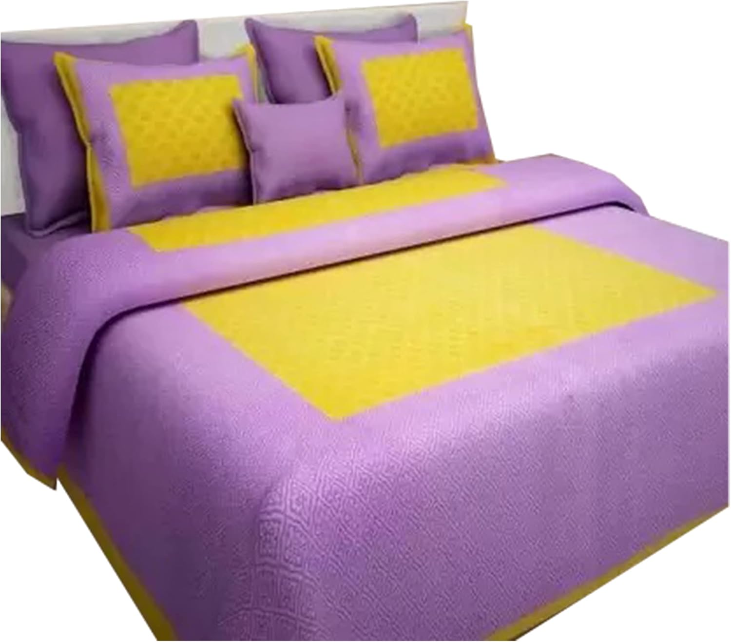 Cotton Double Bed Flat Bedsheet Beautiful Printed Soft & Comfortable Bed Sheets with Pillow Covers Great Gift Item by PIKOOPS (Purple and Yellow)