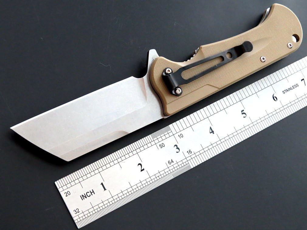 Eafengrow Outdoor Knives D2 Blade and Black G10 Handle,Pocket Knife Withe Clip EDC Multi Tool Pocket Knife (EF227-desert)
