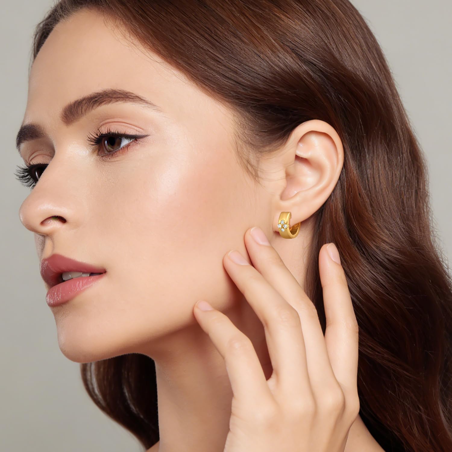 KKR 14K Gold Earrings for Women Gold Hoop Earrings for Women Hoops Earring for Womens Hoops Delicate Little Flower with Hollow Design Cubic Zirconia Hoop Earring for Womens