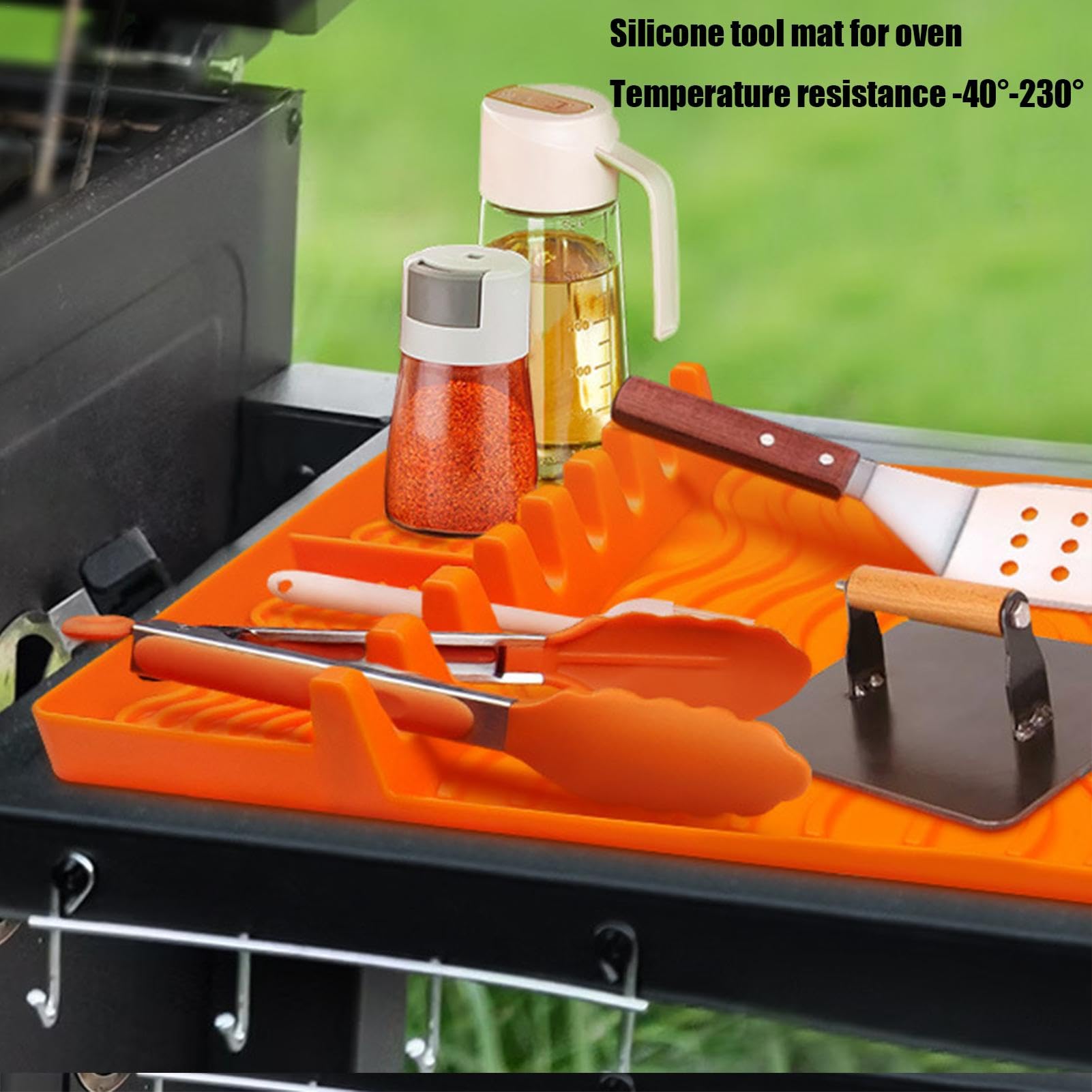 Tappetino per griglia in silicone resistente, ripiano laterale, 40 x 30 x 4 cm, tappetino compatto e riutilizzabile, per barbecue all'aperto, comodo accessorio per giardino e patio