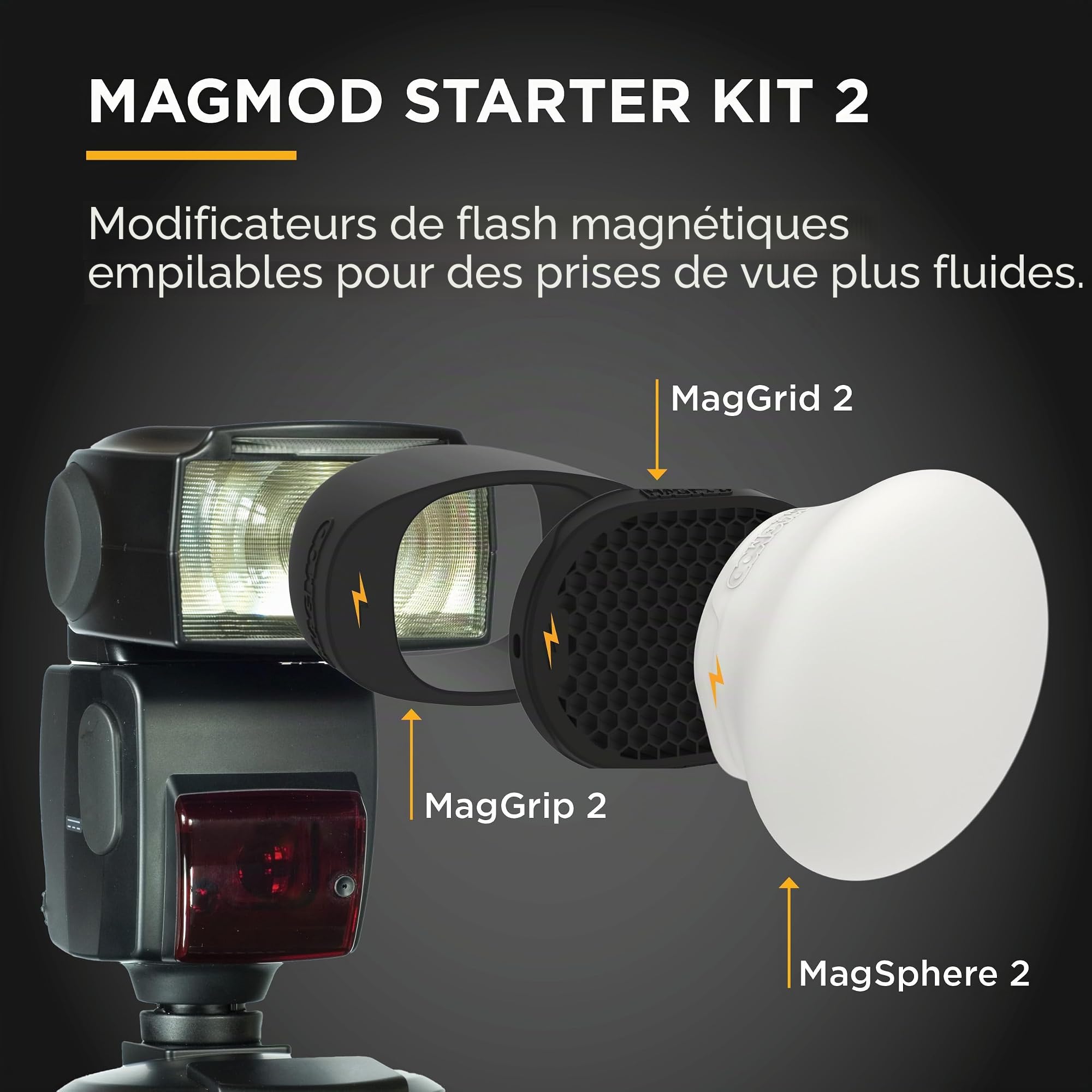 MagMod Kit de démarrage Flash 2,Modificateurs de Flash d'éclairage Photographique,Accessoires diffuseurs de lumière magnétiques, MagGrid 2,Contrôle de la lumière supérieur