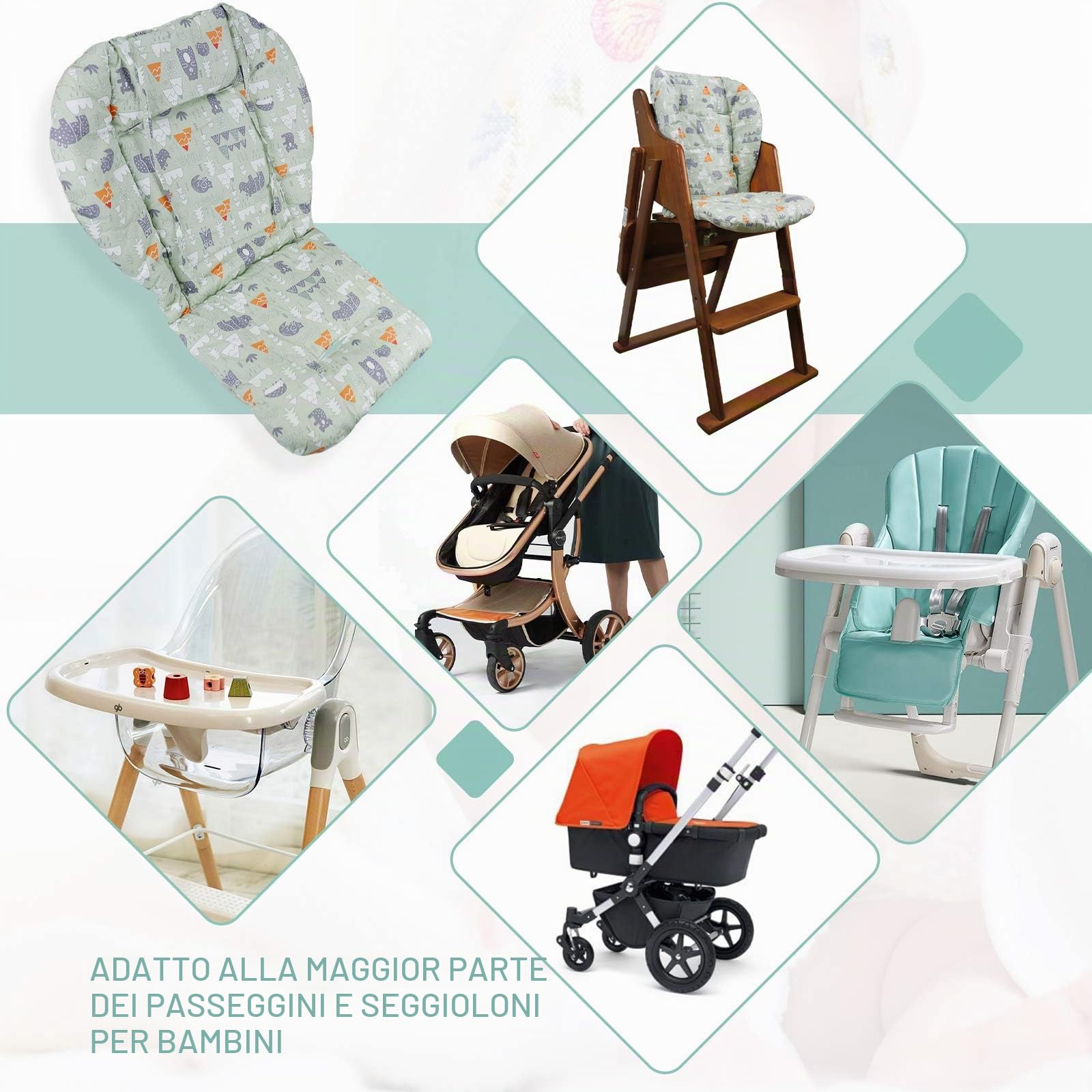 Cuscino Spesso Per Seggiolone In Legno,Imbottito Per Seggiolone, Tappetino Per Fodera Per Sedia Da Pranzo Per Bambino Universale Passeggino Cuscino(Verde Foresta)