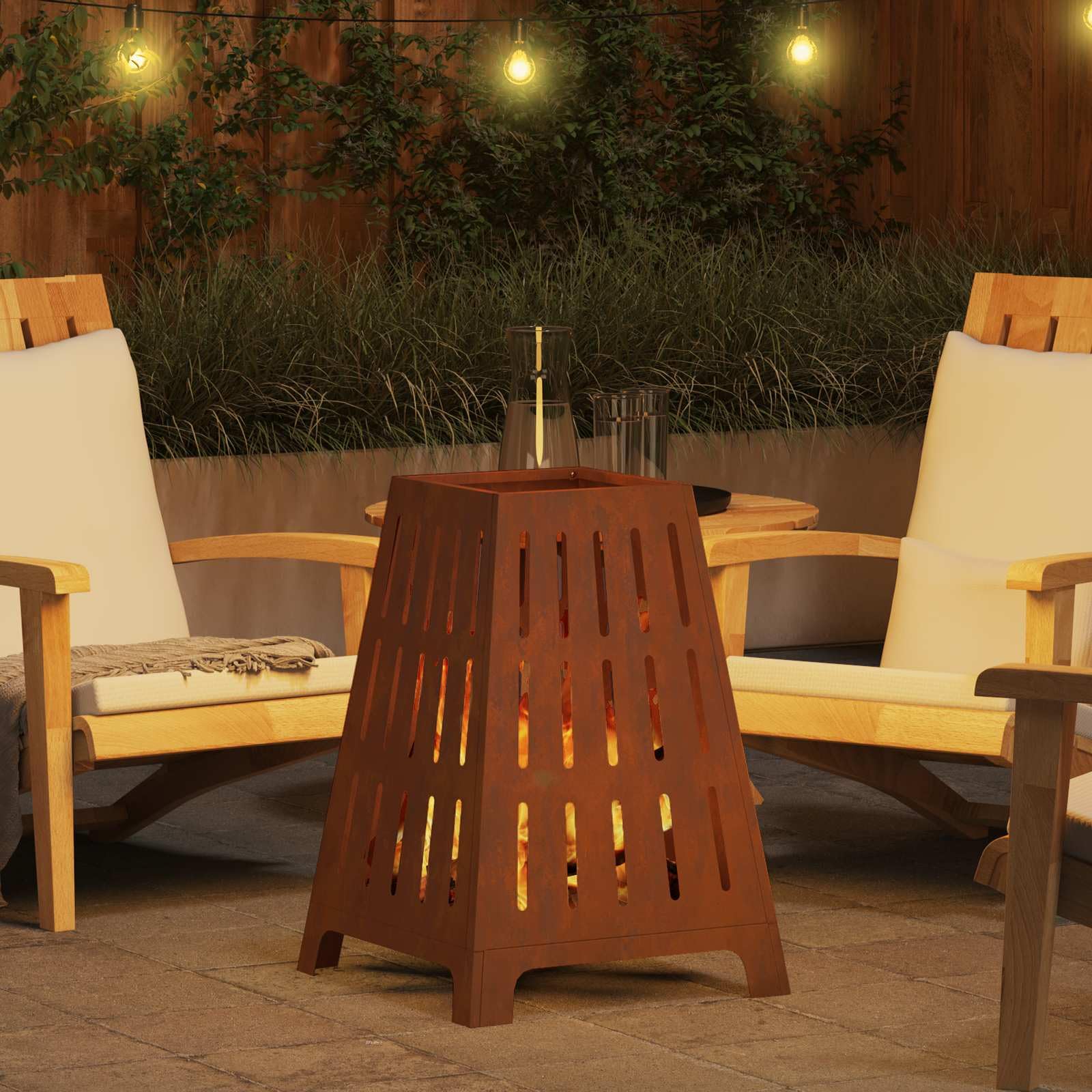 Mangloder Braciere marrone in acciaio resistente alle intemperie, 50 x 50 x 70 cm, 8,75 kg, verniciato a polvere, autoportante, per giardino, terrazza, balcone, esterno, con legna da ardere, calore e