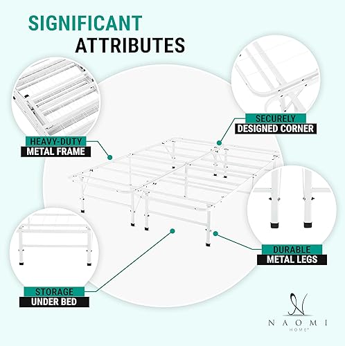 Miniatura 37 de Naomi Home Base de cama de metal de 14 pulgadas con plataforma de metal de alta resistencia (no necesita somier), color negro Negro -,Natural,Blanco
