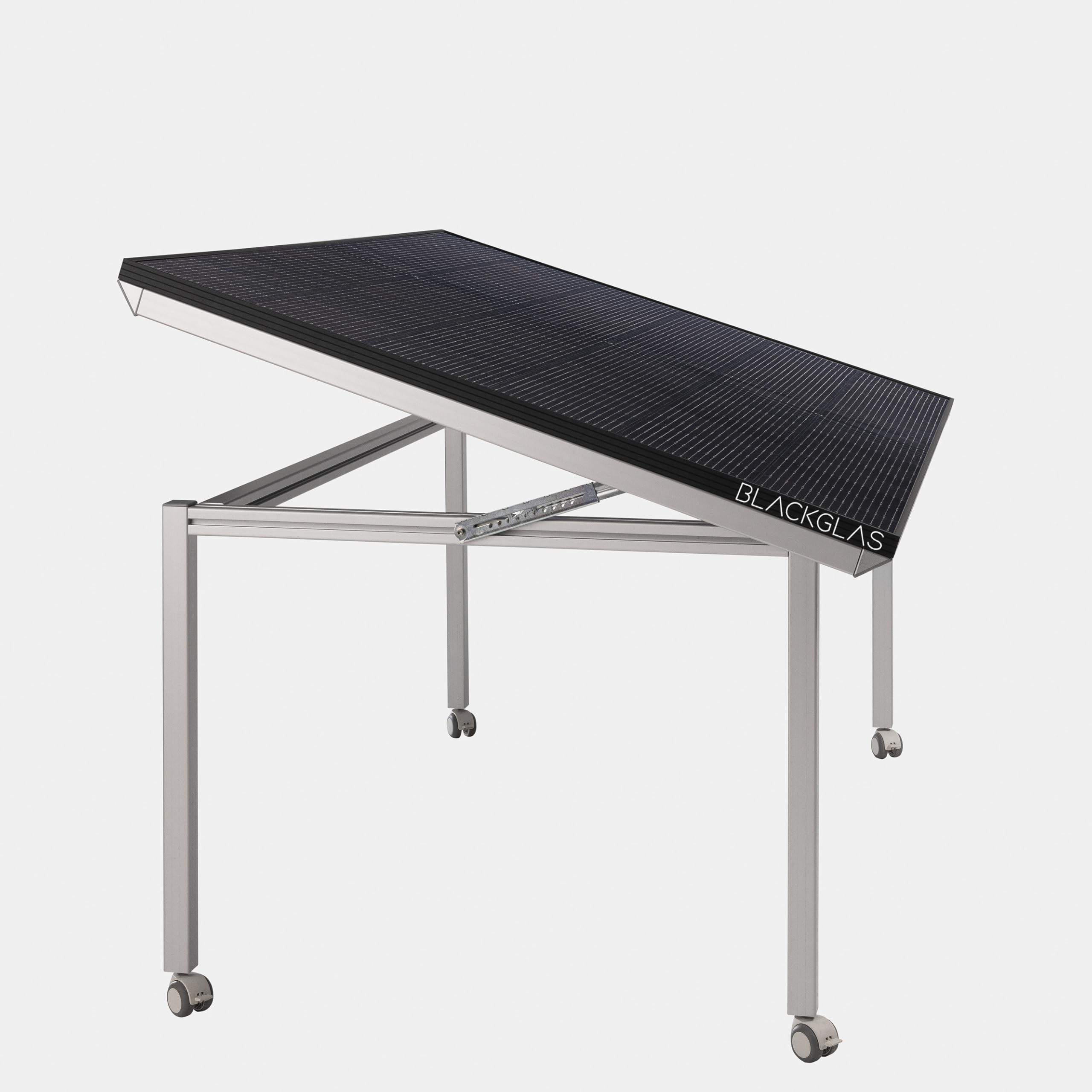 Balkonkraftwerk 445Wp Solar Gartentisch VEOvoltPRO mit Rollen, Full Black Solarmodul, 600W Wechselrichter mit App, 5m Kabel, Verstellbarer Winkel, Plug & Play, Vormontiert, Made-in-Germany
