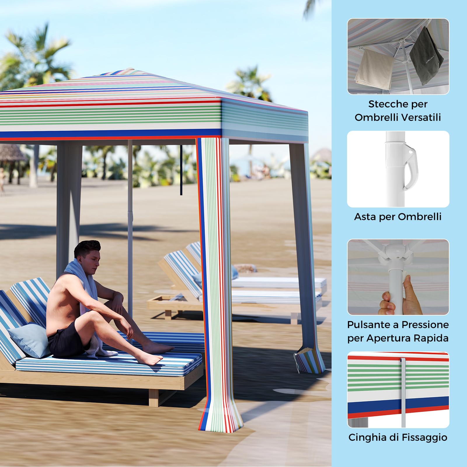 COSTWAY Tenda da Spiaggia Pieghevole 200x200 cm con Borsa da Trasporto