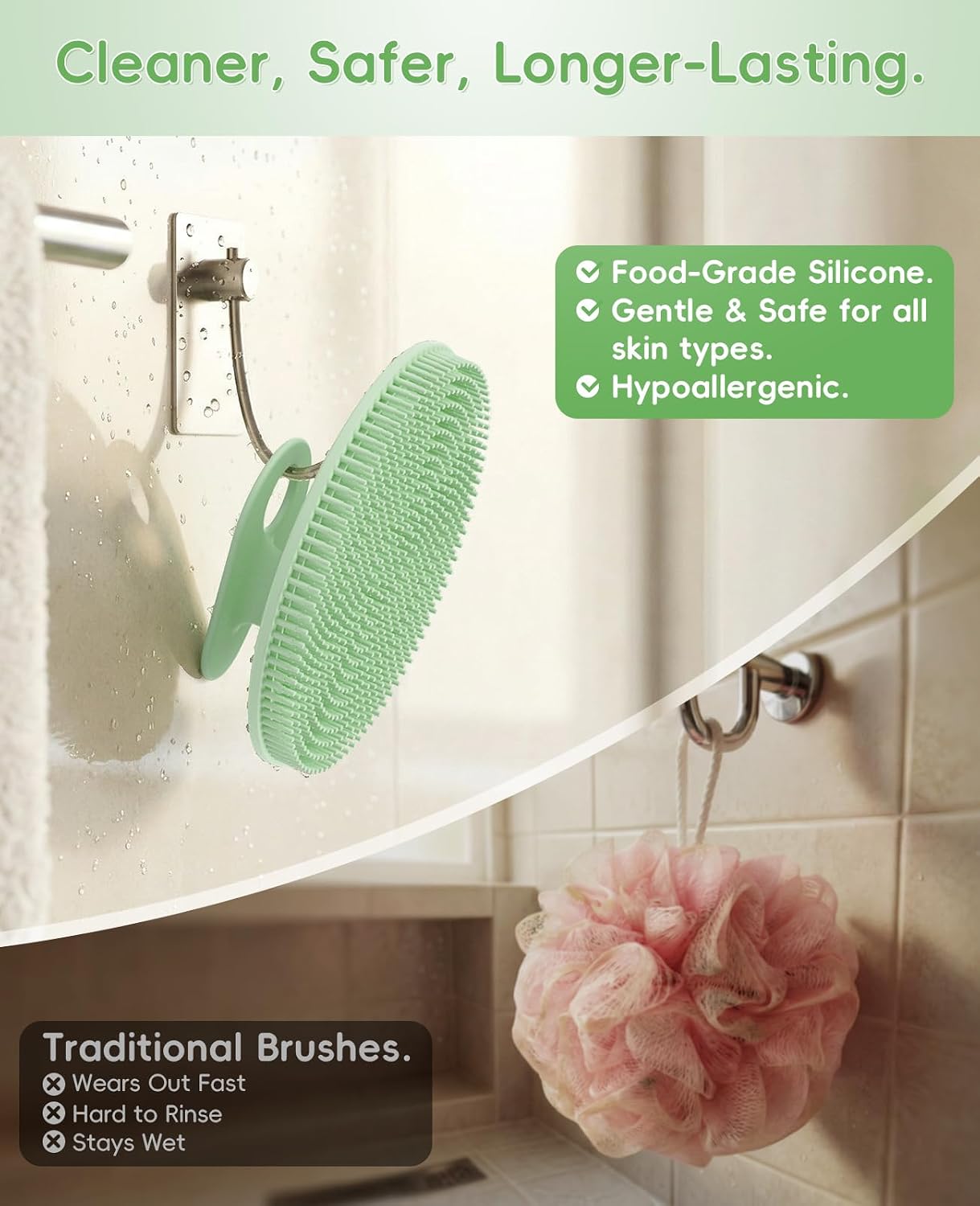 Soft Silicone Shower Brush Body Wash Bath Exfoliating Skin Massage Scrubber image 3
