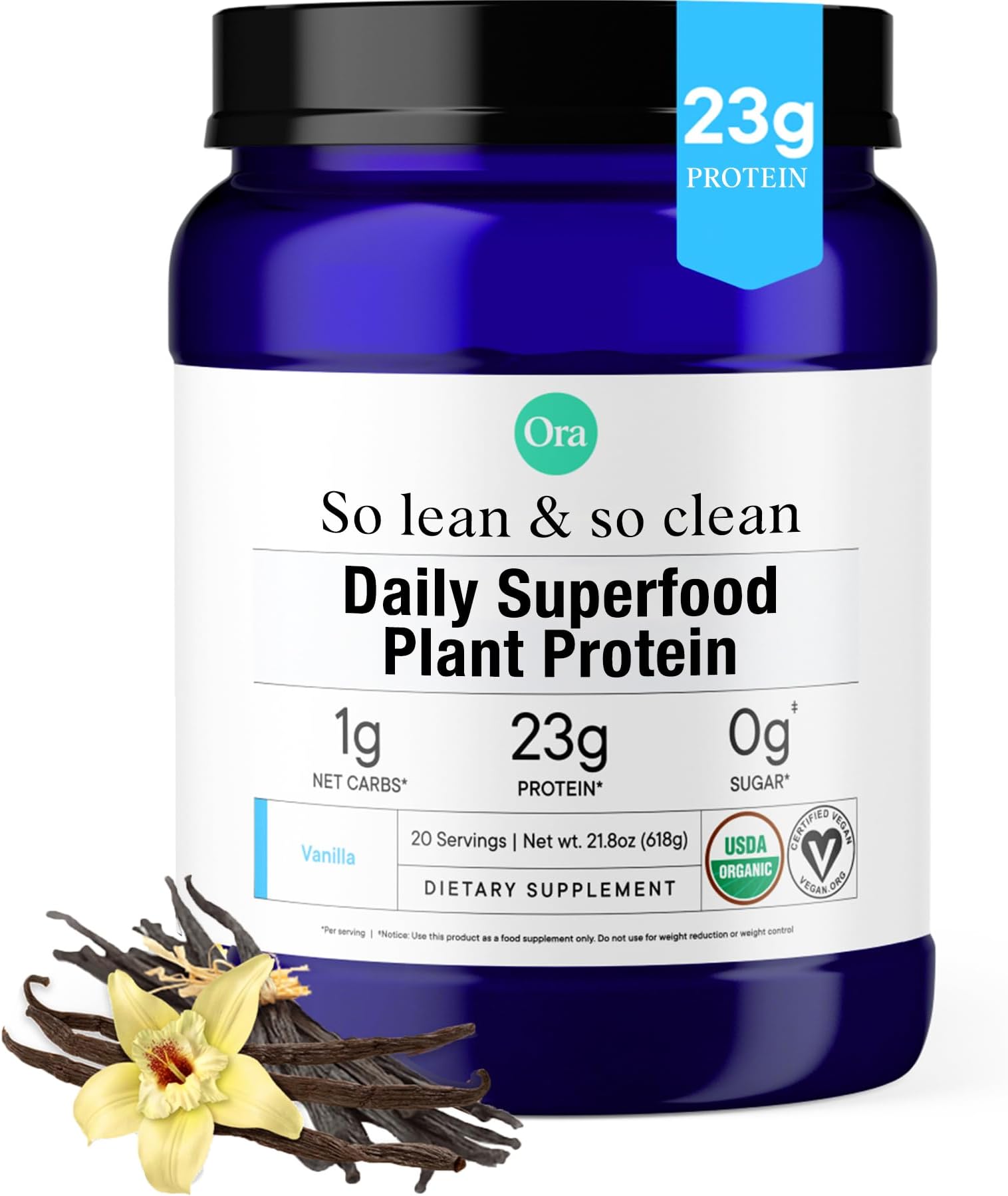 Ora So Lean and So Clean Organic and Plant-Based Superfood Protein (Organic Vanilla, 21.2 oz/600 g)
