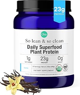 Ora Organic Plant-Based Protein Powder - 23g Protein for Women and Men - Vanilla Flavor 20 Servings, Vegan, Clean Protein, Third-Party Tested, Gluten-Free - 20 Servings USDA Organic