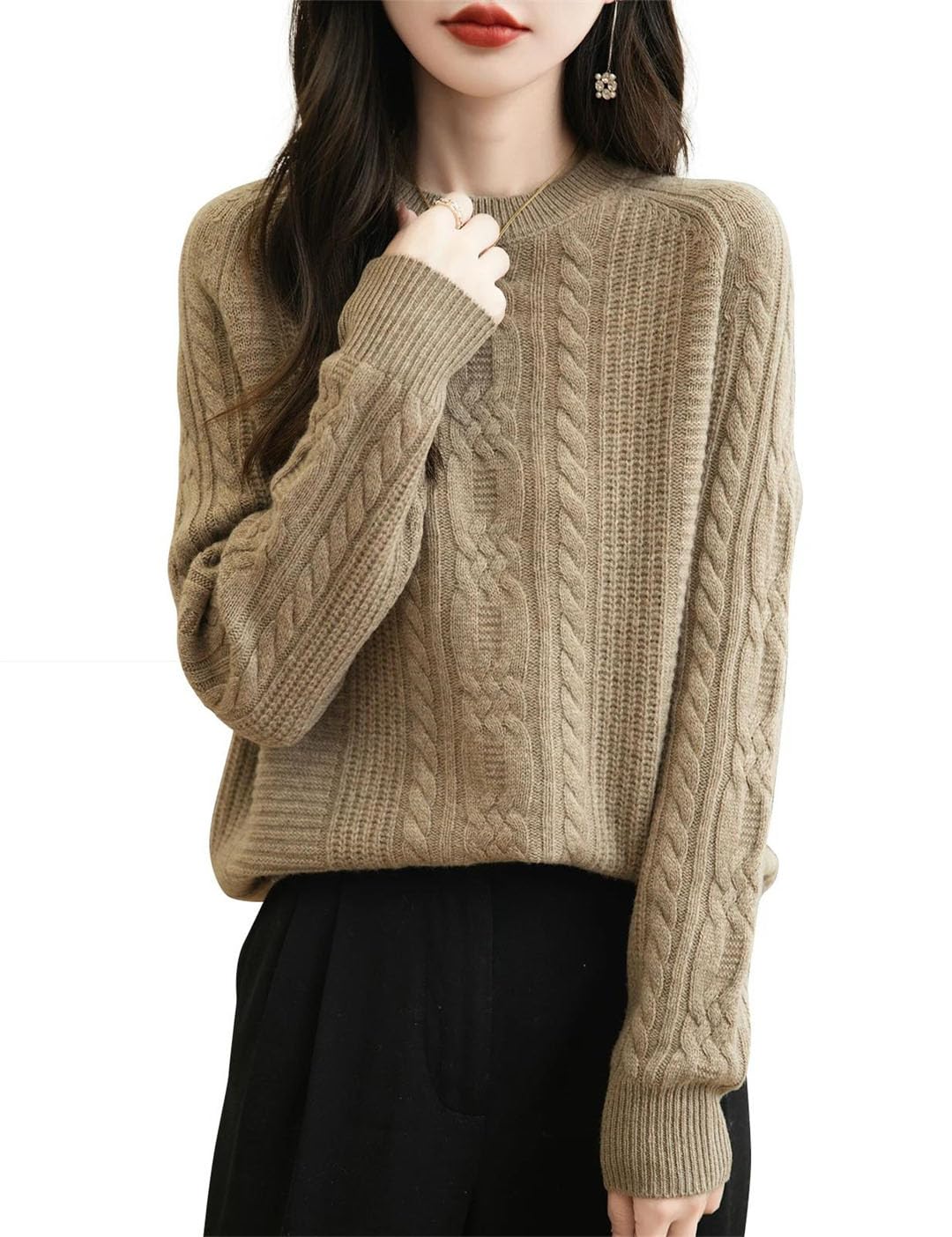 Maglione da donna in lana merino girocollo autunno inverno tinta unita manica lunga caldo top maglione lavorato a maglia capispalla