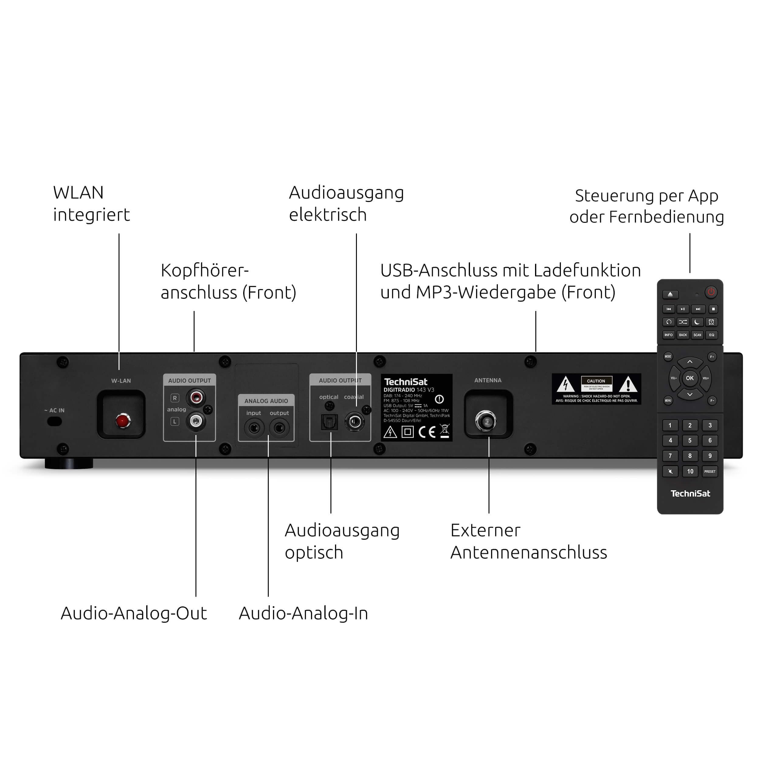 TechniSat DIGITRADIO 143 (V3) HiFi-Tuner Internetradio DAB+ Digital-Radio Bluetooth-Audio-Streaming Spotify Connect Schwarz