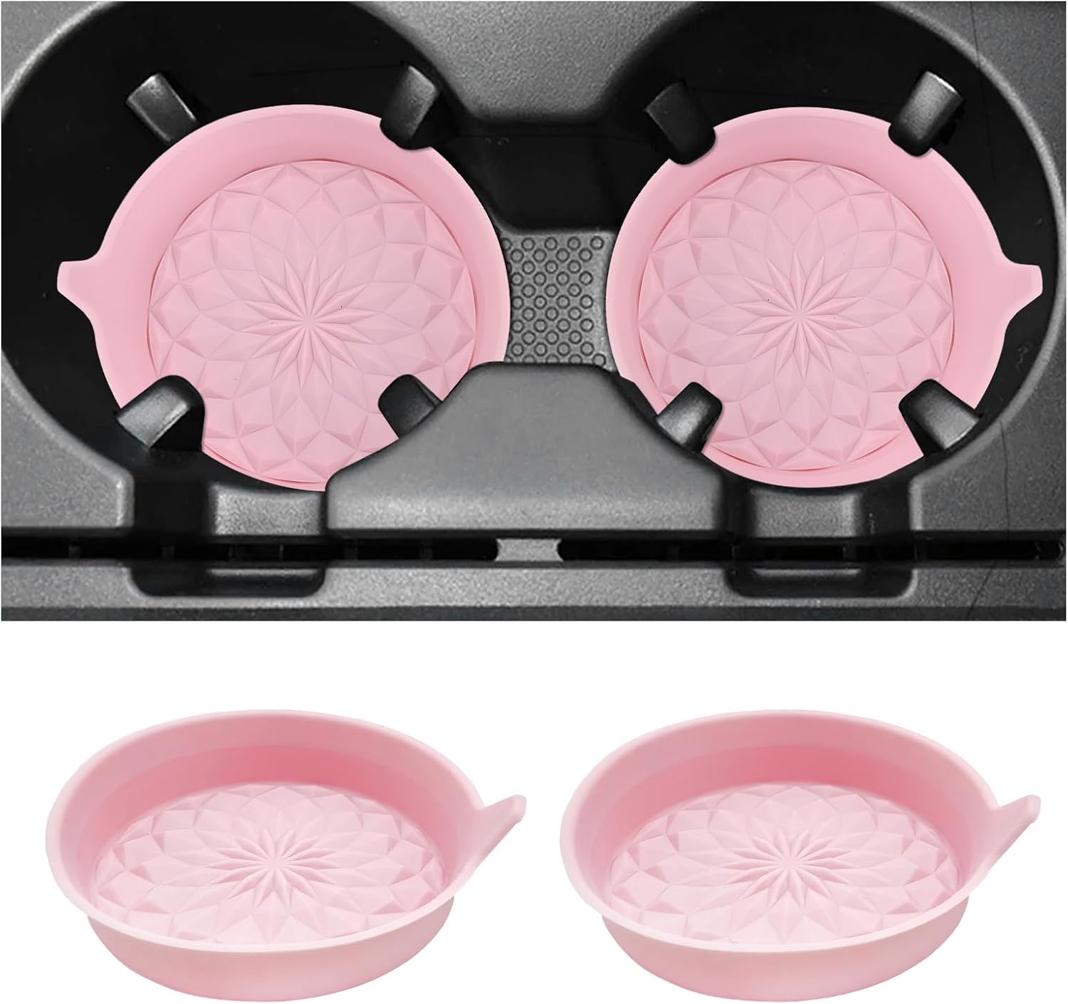 2 PCS Car Cup Holder Coasters, 2.75 Inch Anti-Slip Insert Silicone Car Coaster Drink Mat, Shockproof Universal Auto Cup Coasters for Most Vehicles, Car Interior Accessories (Pink)