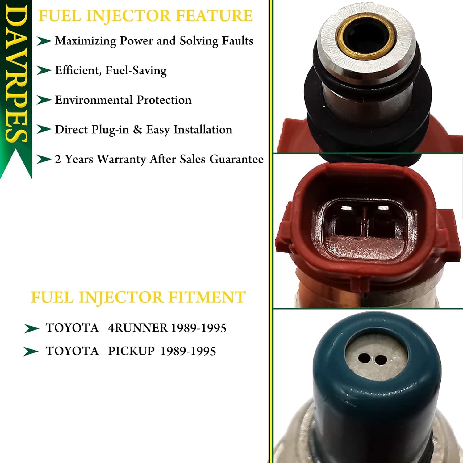 4Pcs 23250-35040 Fuel Injectors Fuel Spray Nozzle 2 Holes Disc Engine For Toyota 4Runner Pickup 2.4L-l4 1989-1995, for Toyota T100 2.4L-l4 1993-1994 Replace#23209-74060｜FJ522｜1955005440｜640161