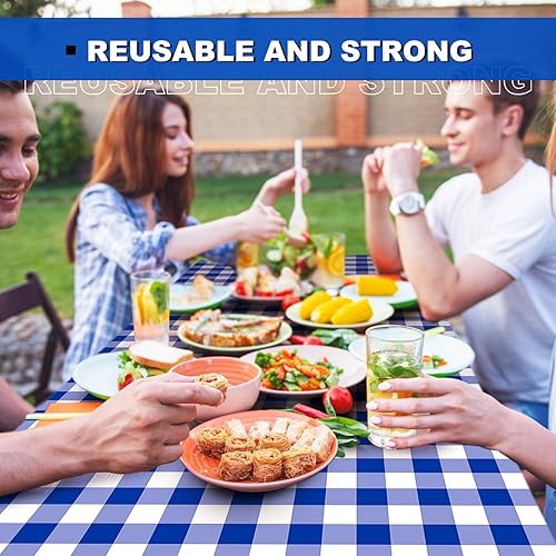 Miniatura 6 de Boao 6 manteles de plástico de 72 x 30 pulgadas para mesas de 6 pies, manteles desechables a cuadros con elástico ajustable elástico para