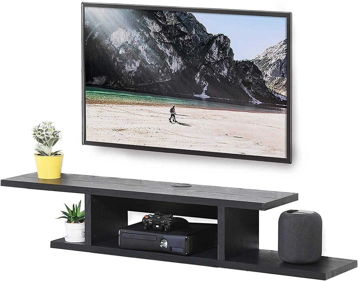 TV Table Unit in Black, Modern Entertainment Center with Sleek Design, Media Console for Living Room, TV Stand with Storage for Media Devices and Décor