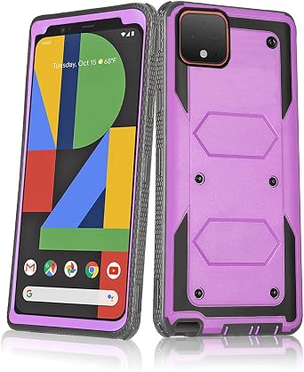 Asuwish Phone Case for Google Pixel 4 XL Cover Hybrid Rugged Shockproof Hard Drop Proof Full Body Protective Heavy Duty Mobile Dual 3 Layer Cell Accessories Pixle 4XL Pixel4XL 4LX LX Women Men Purple