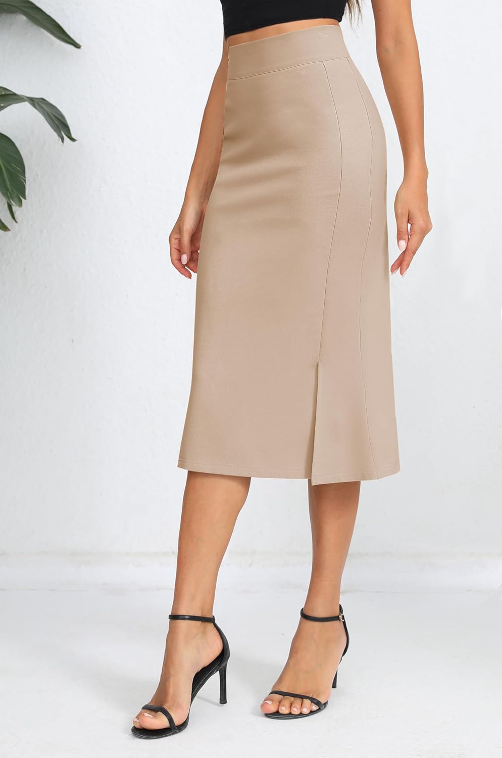 Urban CoCo Women's Stretch Office Fishtail Pencil Skirt High Waist Bodycon Midi Skirt with Slit - Image 2