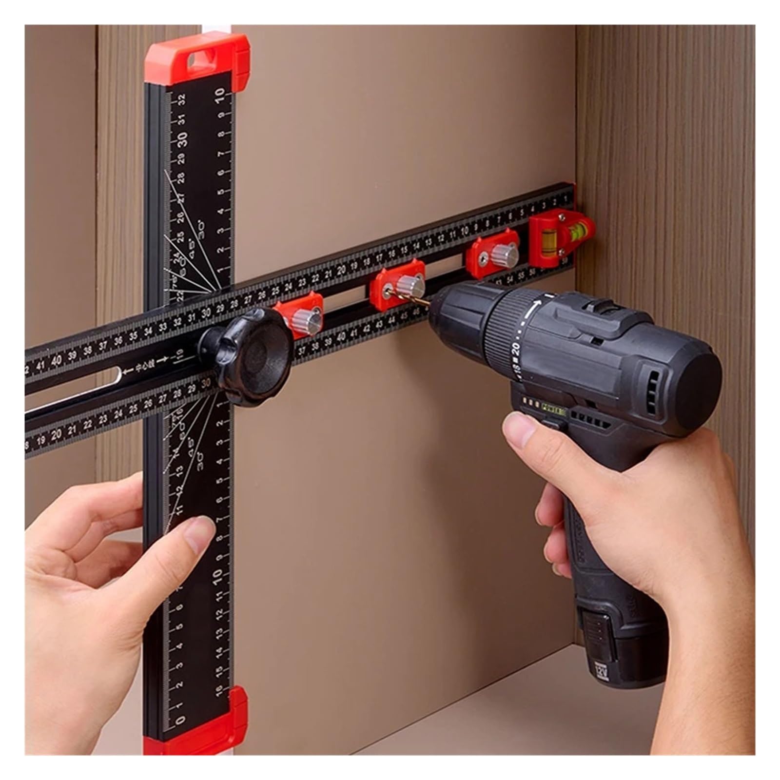 escuadra (herramienta de carpintero) Regla de posicionamiento de perforación 2 en 1, regla de ángulo combinado, regla en forma de T, accesorios del armario, plantilla, instalación de cajón, carpinterí