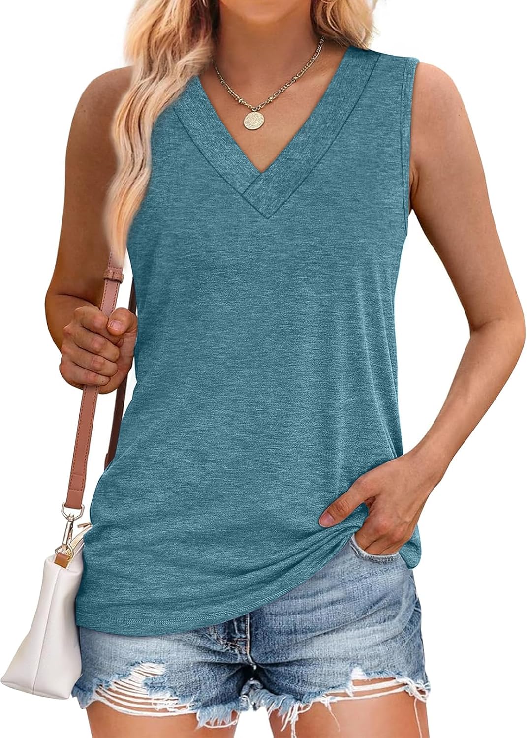 WIHOLL Tank Tops for Women Summer V Neck T Shirts Trendy Sleeveless Basic Tees Fashion Clothing