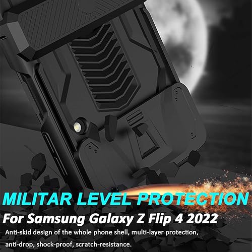 Miniatura 5 de Miimall Funda compatible con Samsung Z Flip 4 protección magnética de bisagra, diseño de forma militar con cubierta deslizante para la lente