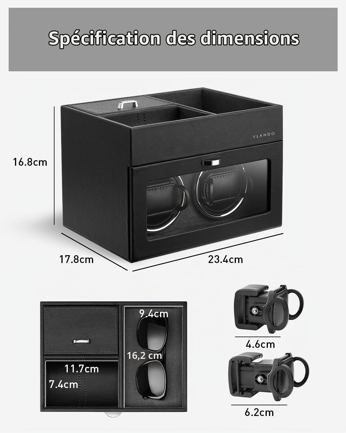 Vlando Remontoir pour Montres automatiques avec Moteur Silencieux pour 2 Montres