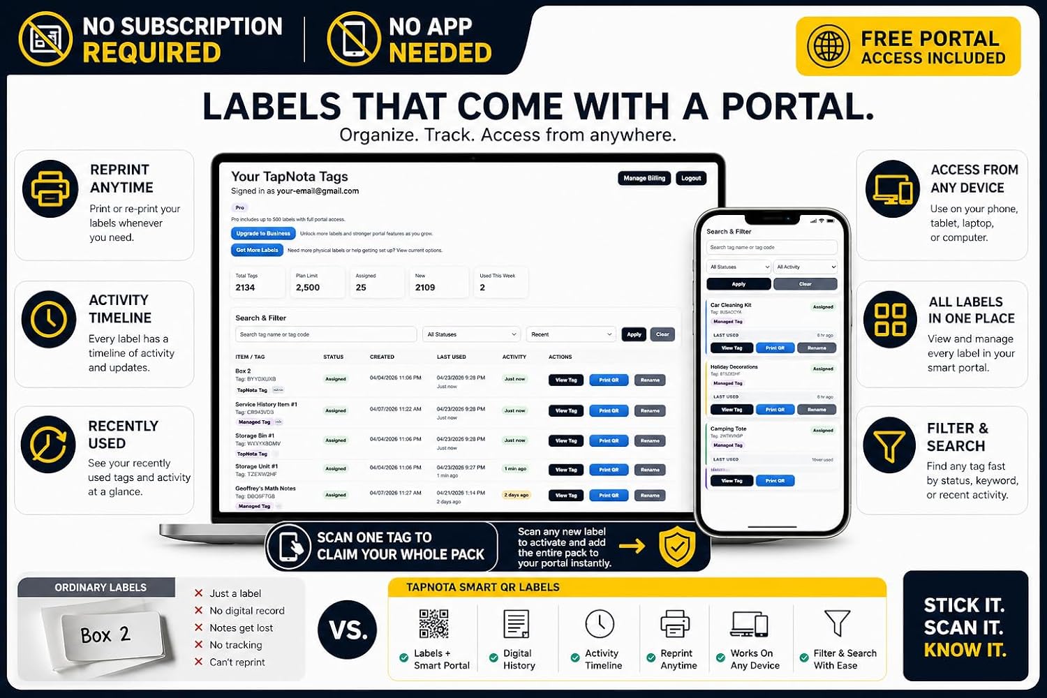 QR Labels for Storage Bins, Moving Boxes & Inventory (60) | Inventory Tracking Portal • Search Items Instantly • Home, Garage, Storage & Small Business Organization