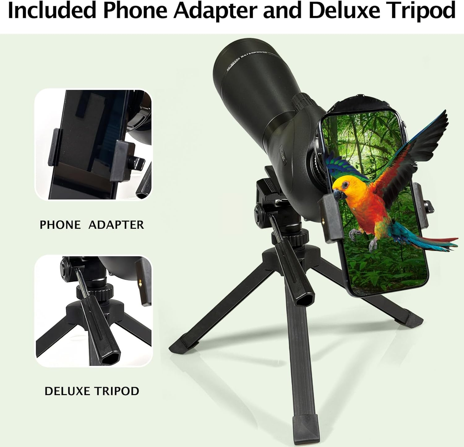 Gosky 12x55 Monocular Telescope and Gosky HD Spotting Scope 20-60x80 with Tripod and Smartphone Adapter, BAK 4 Prism Spotter Scopes for Bird Watching Target Shooting Hunting Wildlife Scenery Travel