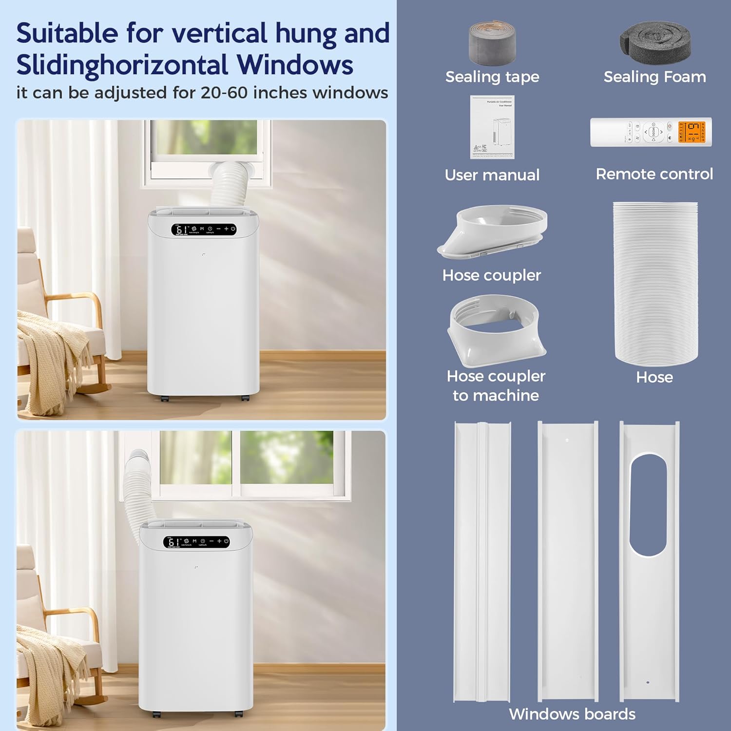 14000 BTU Portable Air Conditioners, Remote Control, 3 in 1 Free Stand Smart Cooling Portable AC Unit with Dehumidifier, Fan, Cools Room up to 700 sq.ft, 24H Timer, Windows Sealing Kit 9 71CEdfNmLIL. AC SL1500