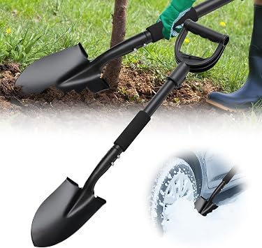 31" Compact Garden Shovel with D-Grip Handle - Rust-Proof Lightweight Metal Tool for Raised Beds, Tight Spaces & Emergency Use Kids/Adults Friendly, Black